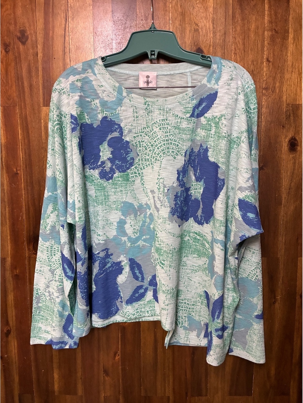 inoah Abstract Floral Asymmetrical Hem Oversized Top Blue Green Women’s L
